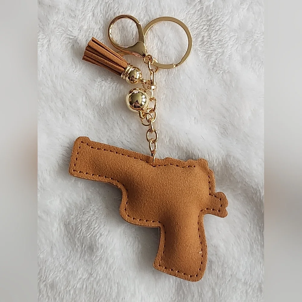 Elegant Gold and Brown Gun Keychain Accessory Bag Charm